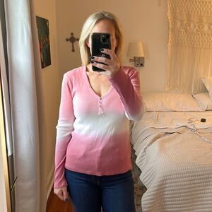 Splendid Thermal Shirt Womens‎ Large Pink White Waffle Knit Top